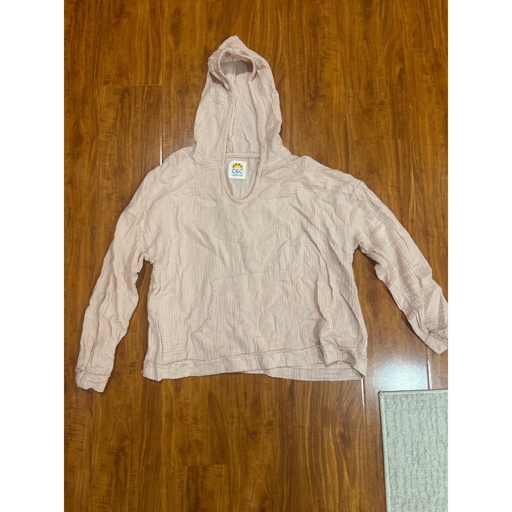 C&C California Girls XL Soft‎ Pink Hoodie 100% Cotton Raw Hem Pockets Festival